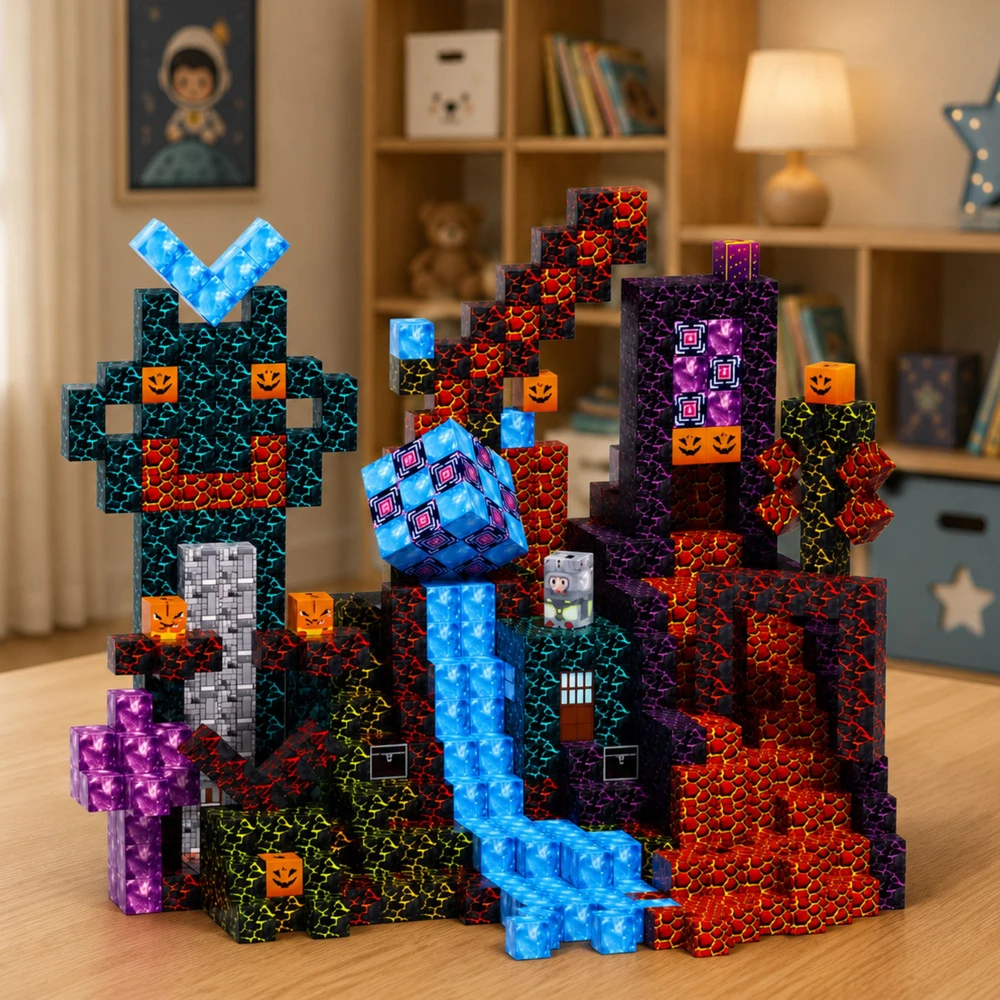 Lean Toys Magnetinės kaladėlės „Pixel Dark World“, 100 vnt.