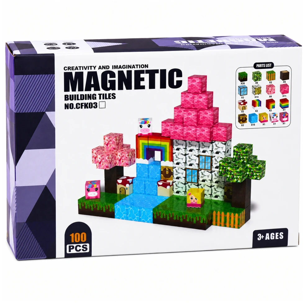 Lean Toys Magnetinės kaladėlės „Magical Land“, 100 vnt.