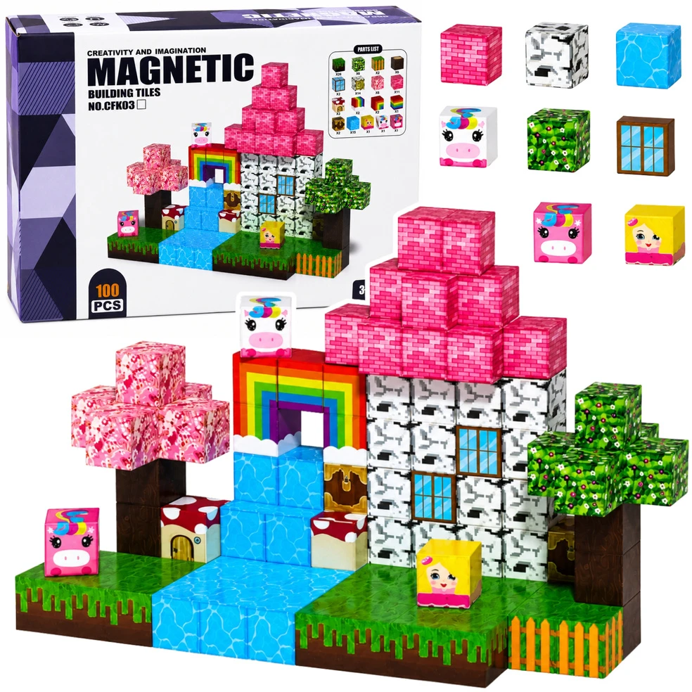 Lean Toys Magnetinės kaladėlės „Magical Land“, 100 vnt.