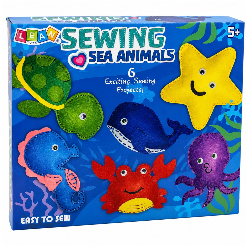 Lean Toys Jūros gyvūnų vėlimo ir siuvimo rinkinys vaikams, 6 vnt.