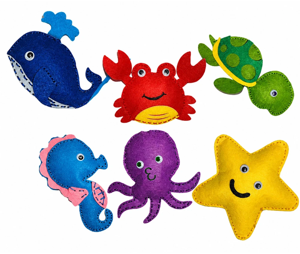 Lean Toys Jūros gyvūnų vėlimo ir siuvimo rinkinys vaikams, 6 vnt.