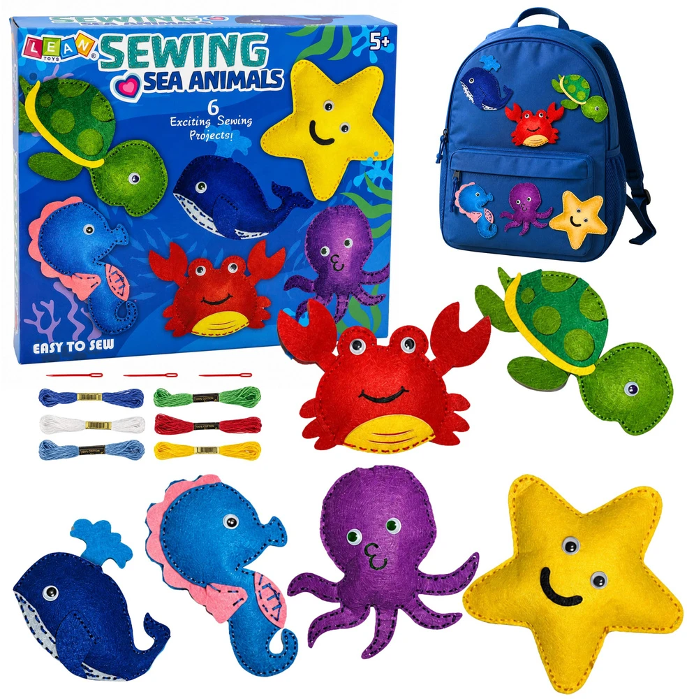 Lean Toys Jūros gyvūnų vėlimo ir siuvimo rinkinys vaikams, 6 vnt.