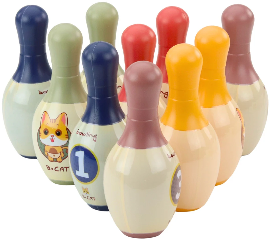 Lean Toys Vaikiškas boulingo rinkinys su kačiukų motyvais, 10 kuolelių, 2 kamuoliai