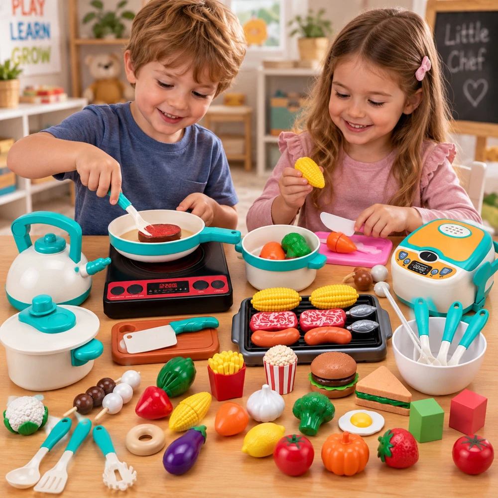 Lean Toys Vaikiškas virtuvės rinkinys su garsais, 90 dalių, 27,5 × 21 × 16 cm