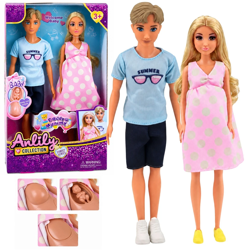 Lean Toys Lėlių šeimos rinkinys su besisukančiu mamos pilvuku, 3 vnt.