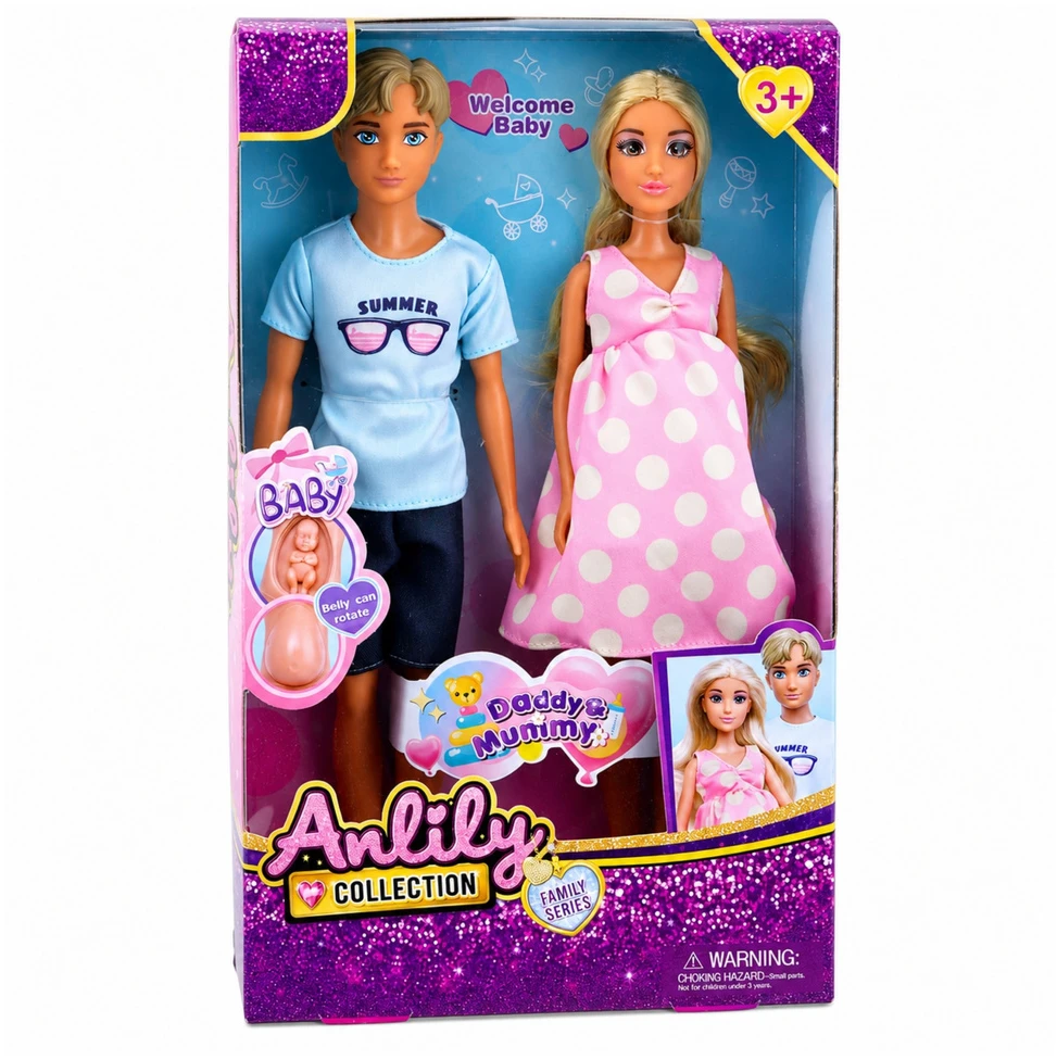 Lean Toys Lėlių šeimos rinkinys su besisukančiu mamos pilvuku, 3 vnt.
