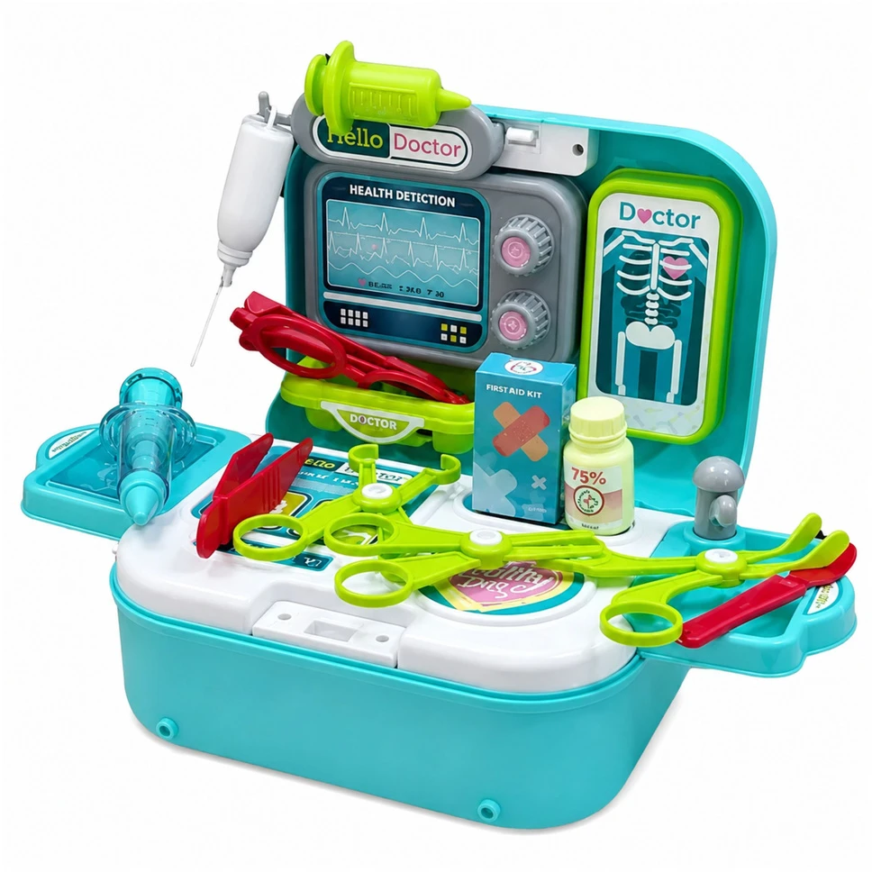 Lean Toys Gydytojo rinkinys 2 viename, turkio ir baltos spalvos, 23,5 × 17 × 9,5 cm