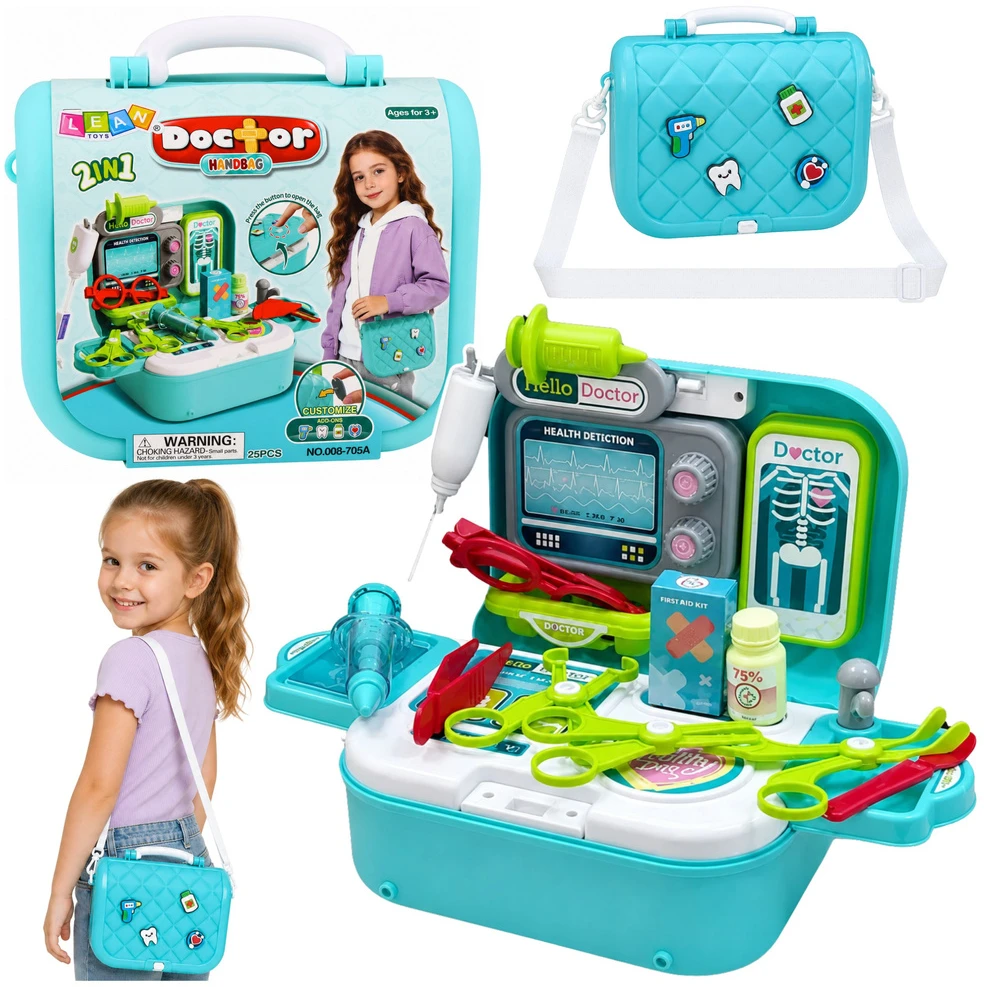 Lean Toys Gydytojo rinkinys 2 viename, turkio ir baltos spalvos, 23,5 × 17 × 9,5 cm