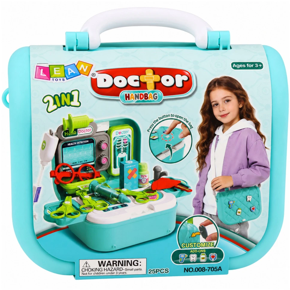 Lean Toys Gydytojo rinkinys 2 viename, turkio ir baltos spalvos, 23,5 × 17 × 9,5 cm