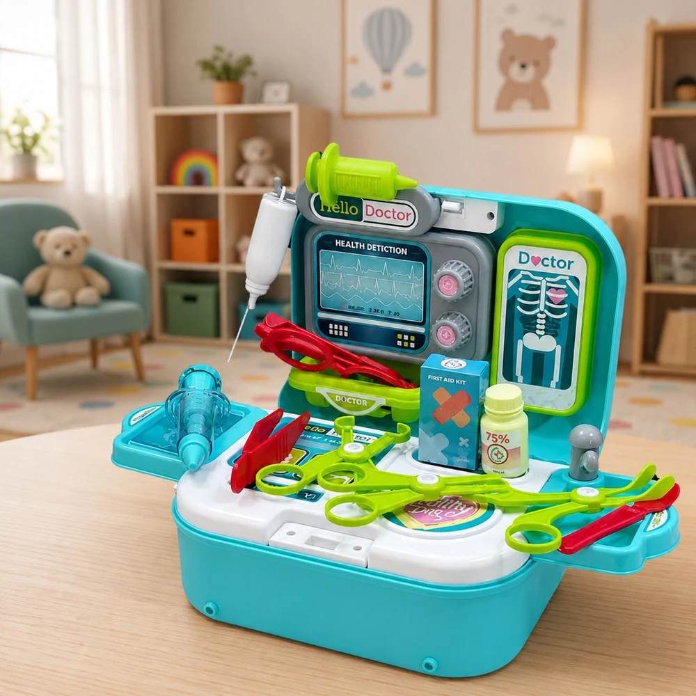 Lean Toys Gydytojo rinkinys 2 viename, turkio ir baltos spalvos, 23,5 × 17 × 9,5 cm