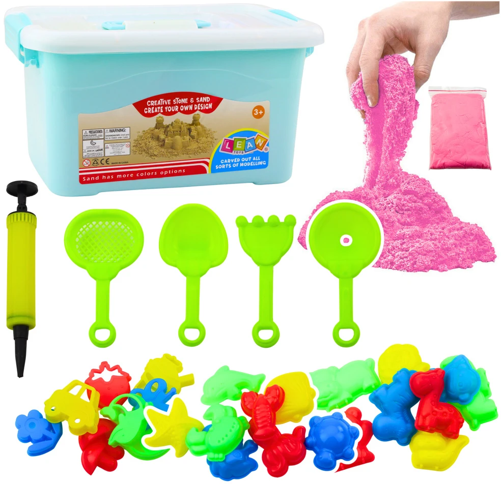 Dėlionė Lean Toys Kinetinio Smėlio Rinkinys 3kg su Formelėmis ir Pripučiama Lenta