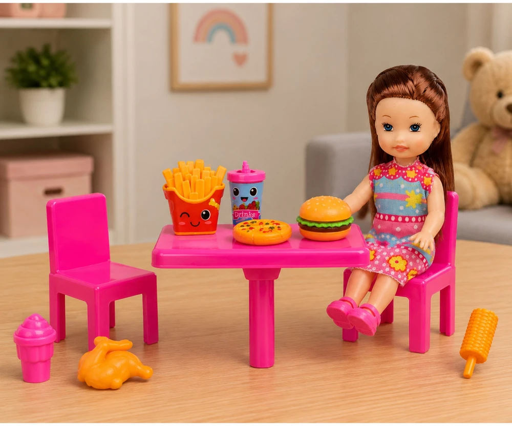Lean Toys Lėlė su greito maisto rinkiniu 11 cm