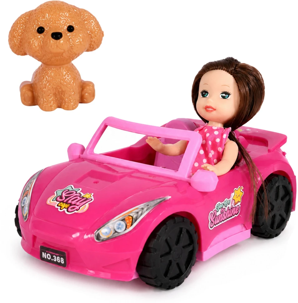 Lean Toys Mini lėlė su kabrioletu rožinė