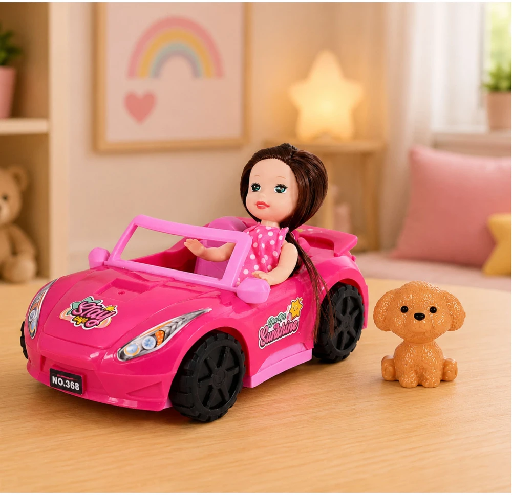 Lean Toys Mini lėlė su kabrioletu rožinė
