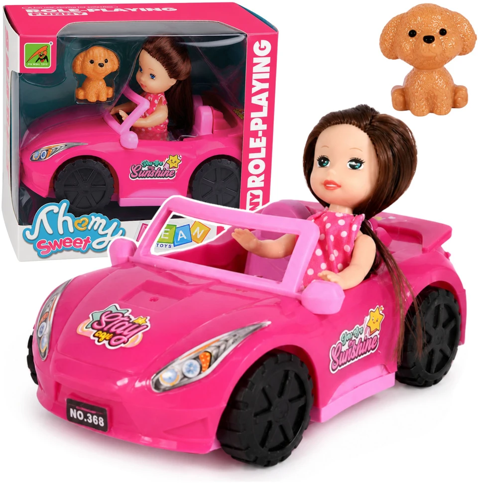 Lean Toys Mini lėlė su kabrioletu rožinė