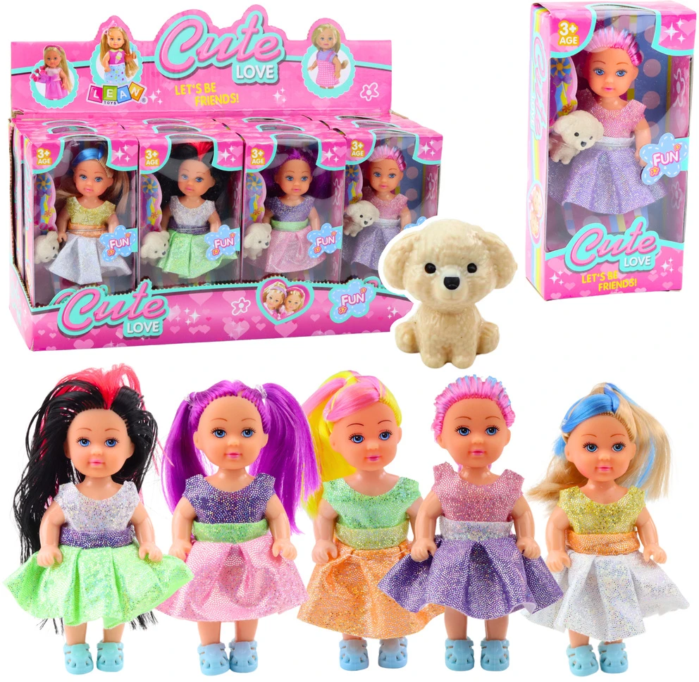Lean Toys Lėlės Su Suknele Ir Šuneliu Rinkinys 12 cm
