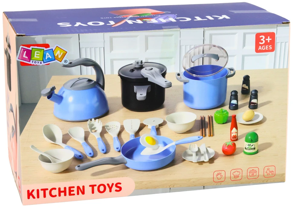 Lean Toys Virtuvės indų rinkinys mėlynas 32 vnt.