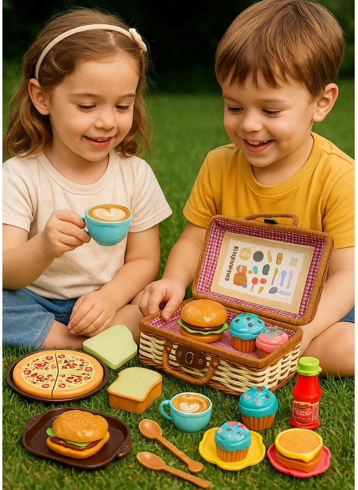 Lean Toys Pikniko rinkinys su pintu krepšiu ir maisto priedais, 33 dalys