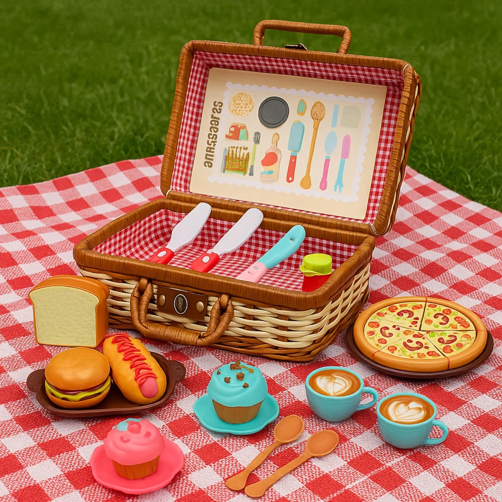 Lean Toys Pikniko rinkinys su pintu krepšiu ir maisto priedais, 33 dalys