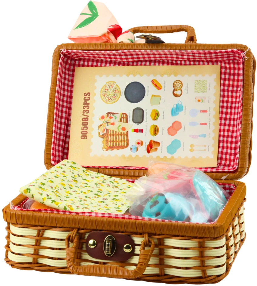 Lean Toys Pikniko rinkinys su pintu krepšiu ir maisto priedais, 33 dalys