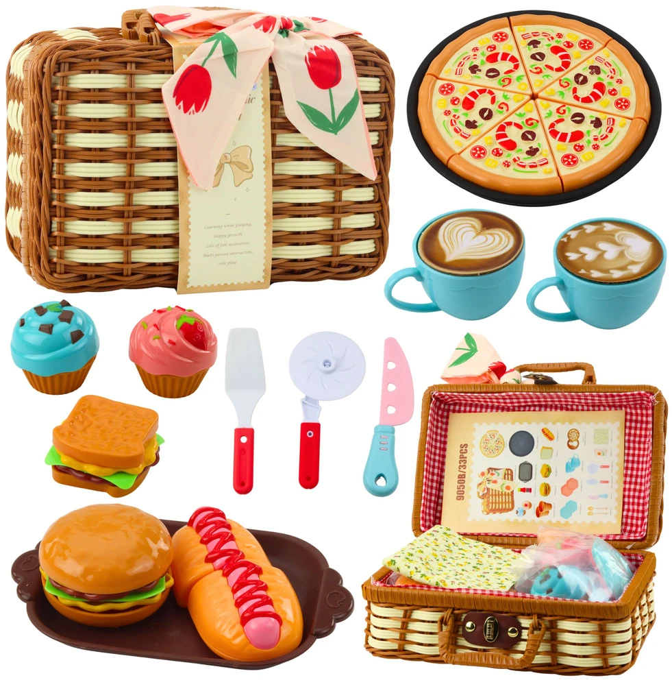 Lean Toys Pikniko rinkinys su pintu krepšiu ir maisto priedais, 33 dalys