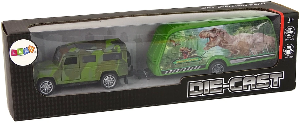 Lean Toys Žaislinis džipas su dinozaurų priekaba