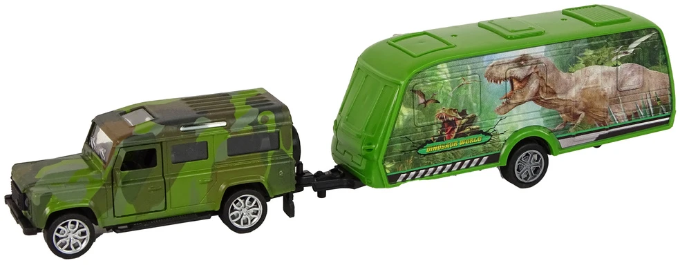 Lean Toys Žaislinis džipas su dinozaurų priekaba