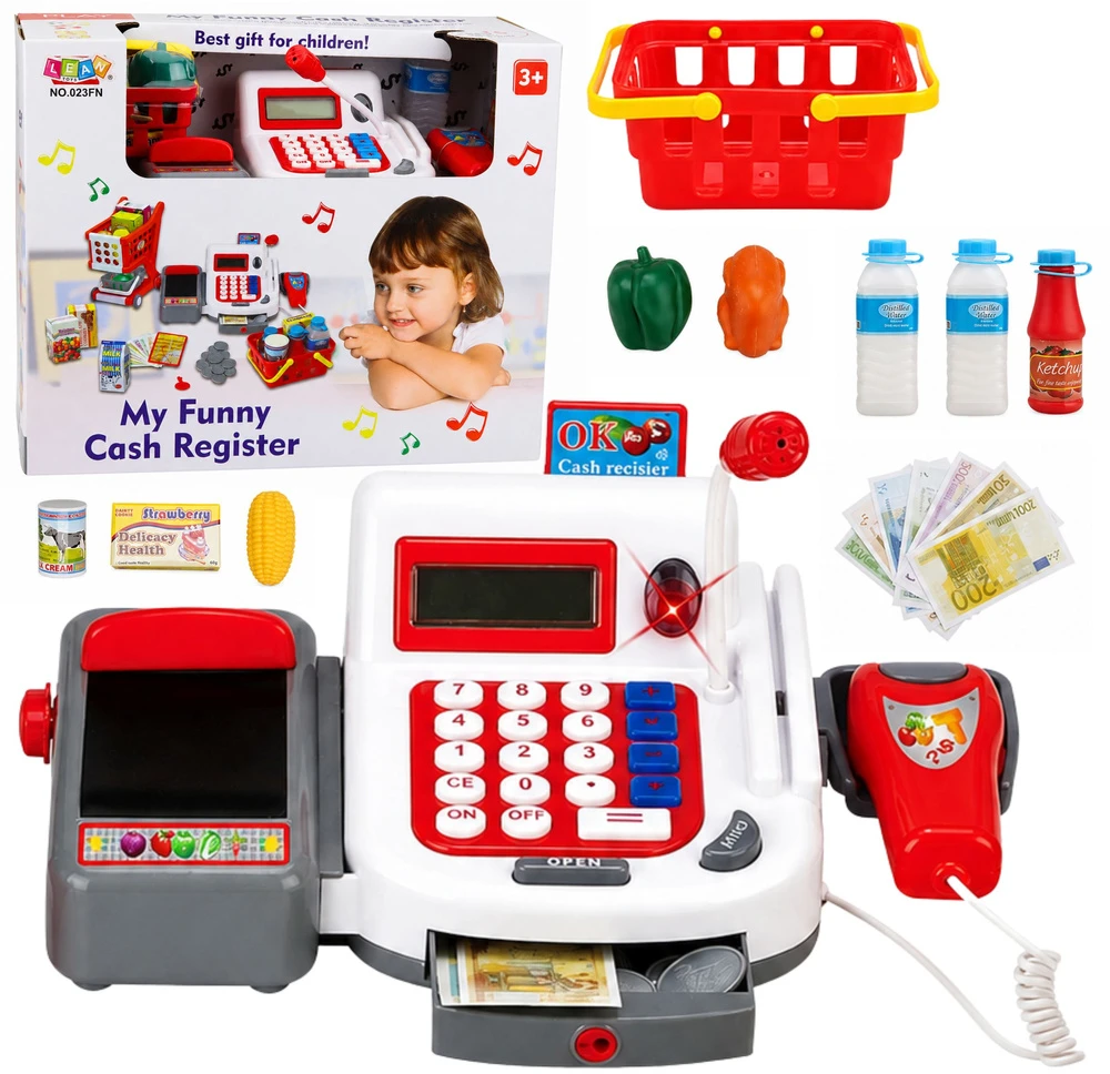 Lean Toys Vaikiškas kasos aparatas su vežimėliu ir krepšeliais