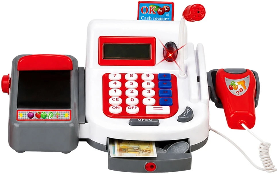 Lean Toys Vaikiškas kasos aparatas su vežimėliu ir krepšeliais