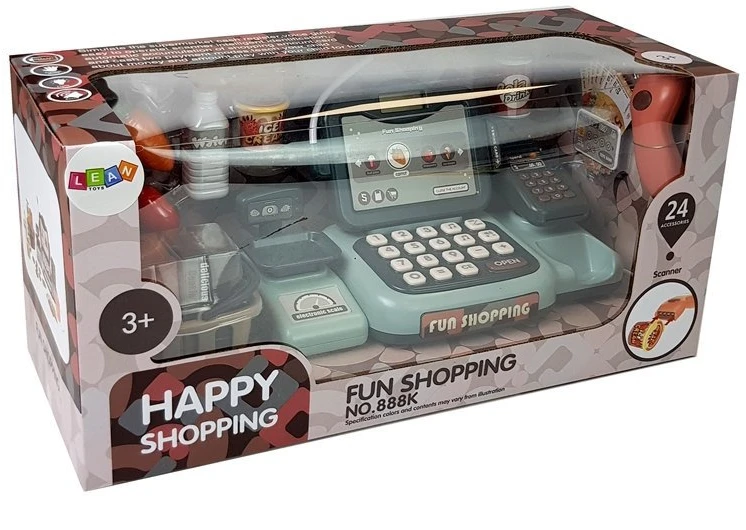 Lean Toys Žaislinis kasos aparatas su mikrofonu ir skeneriu