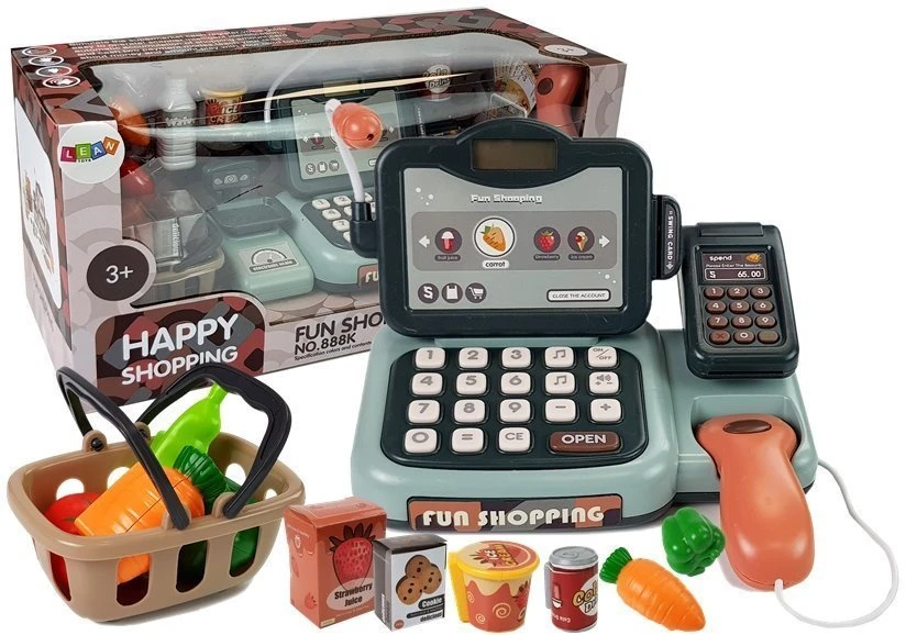Lean Toys Žaislinis kasos aparatas su mikrofonu ir skeneriu