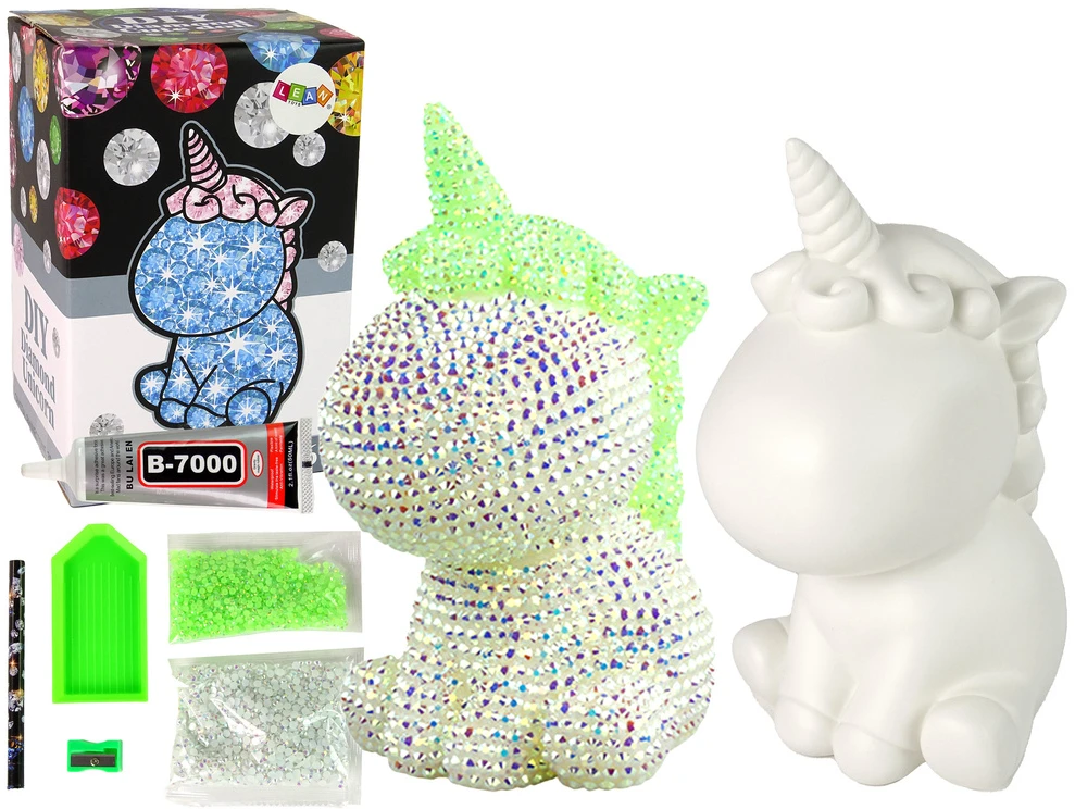 Lean Toys Deimantų kūrybinis rinkinys vienaragio formos raktų pakabukui