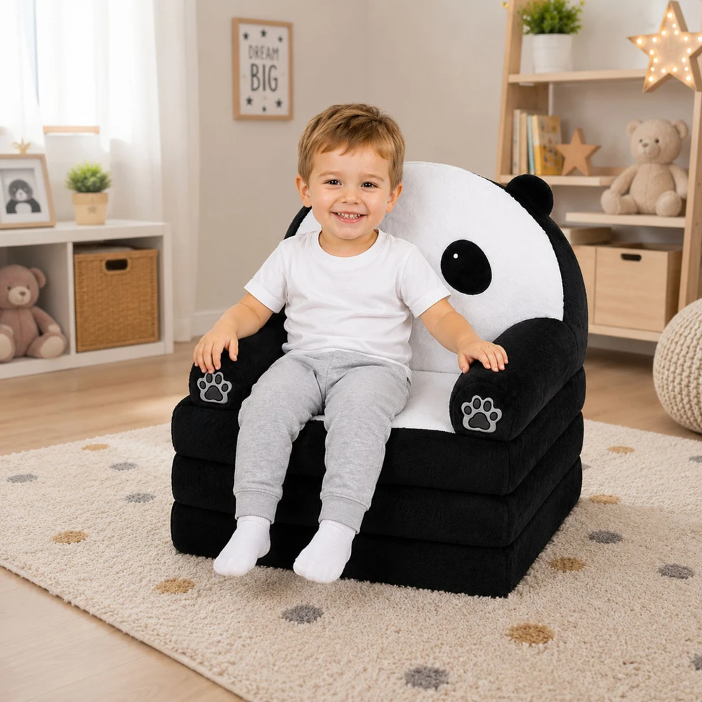Lean Toys Atlenkiamas vaikiškas fotelis juoda ir balta