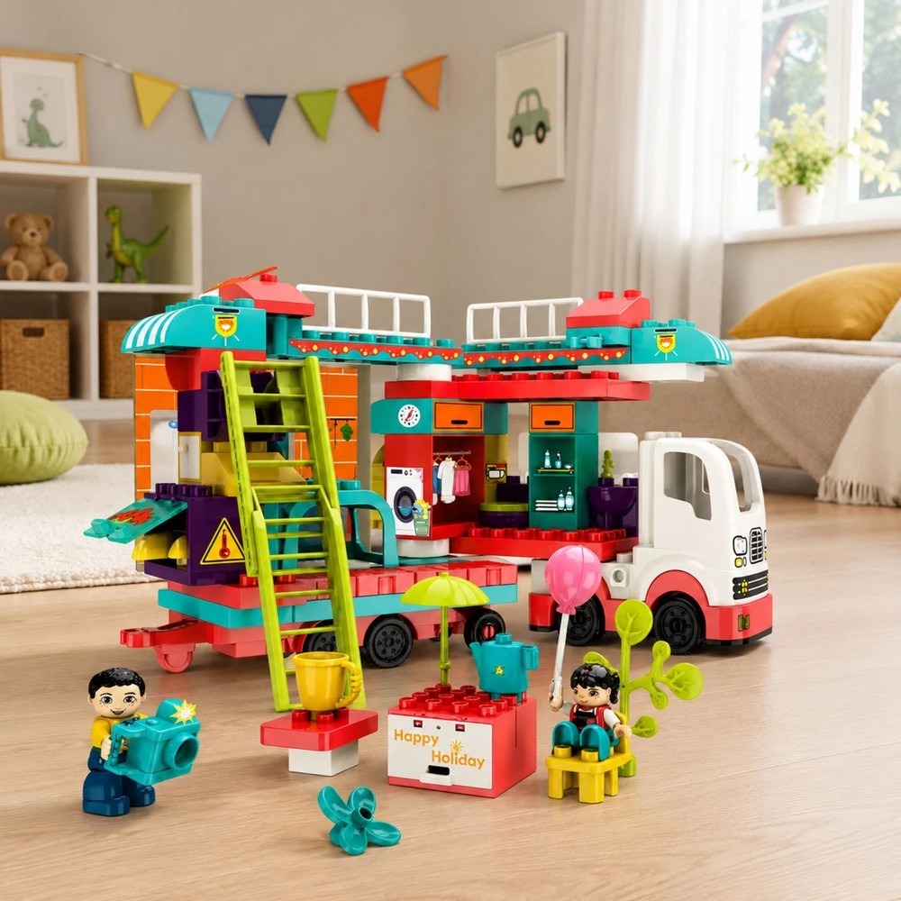 „Lean Toys“ sulankstomi namelio ant ratų konstruktoriai, kaladėlės, figūrėlės, šviesos, garsai, 98 vnt.