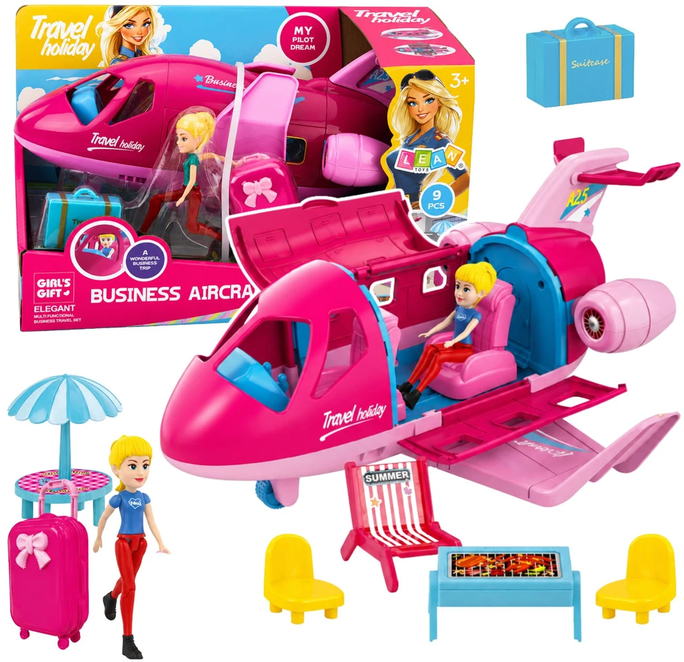 Lean Toys Lėktuvas lėlėms rožinis 9 vnt.