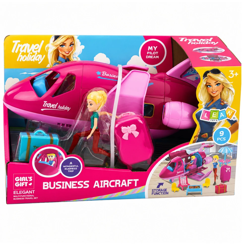 Lean Toys Lėktuvas lėlėms rožinis 9 vnt.