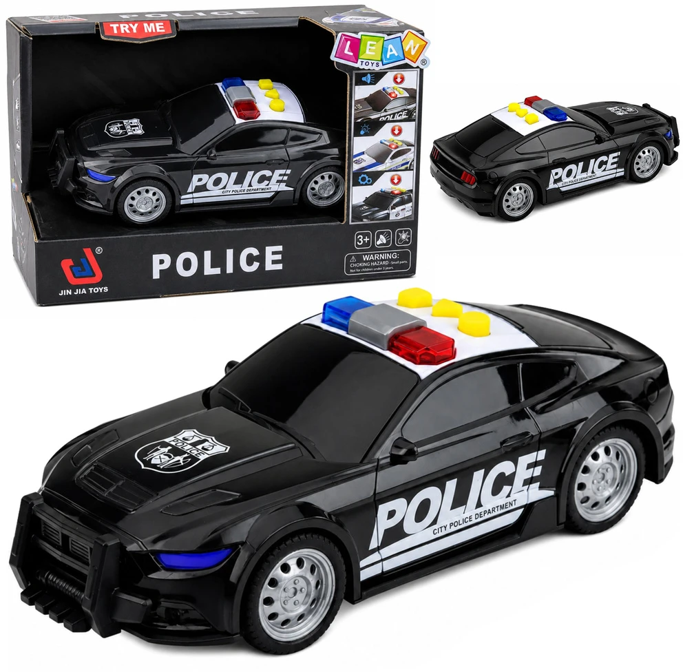 Lean Toys Policijos automobilis su šviesos ir garso efektais, juodas, 16,5 × 7 × 5 cm