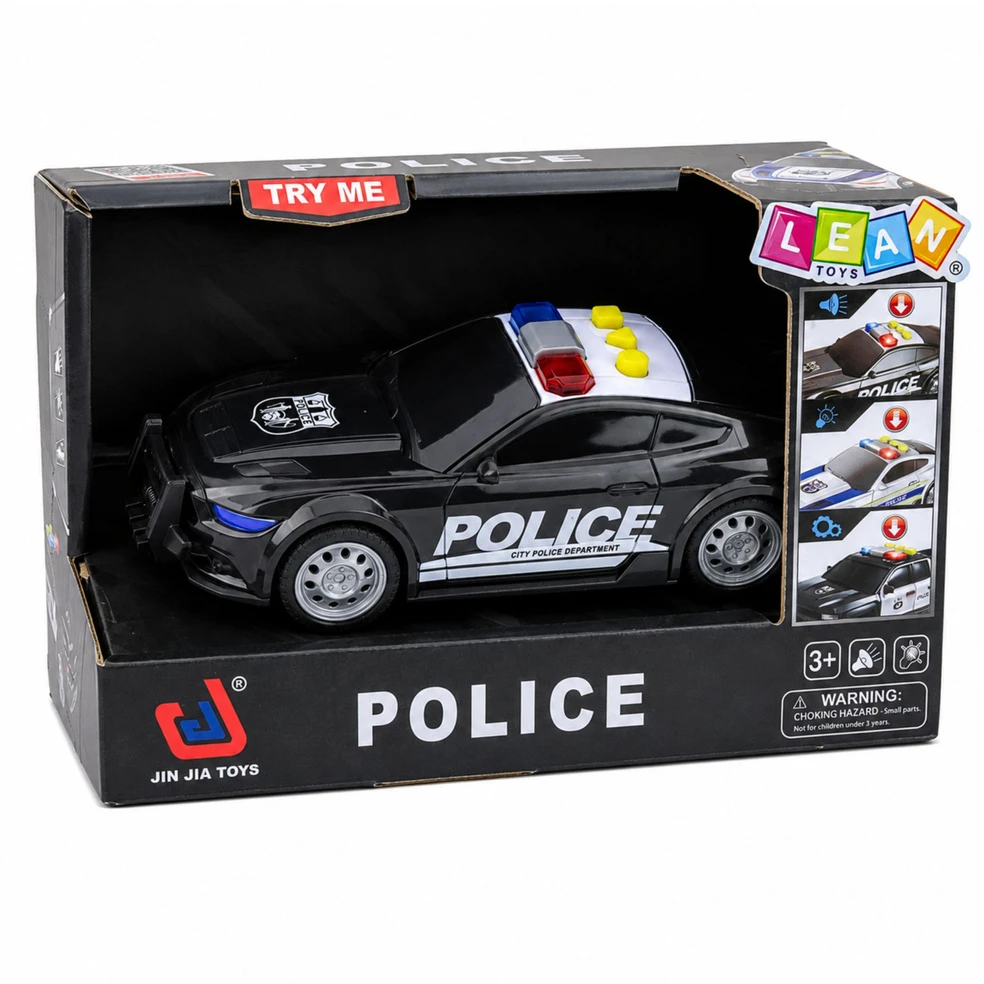 Lean Toys Policijos automobilis su šviesos ir garso efektais, juodas, 16,5 × 7 × 5 cm
