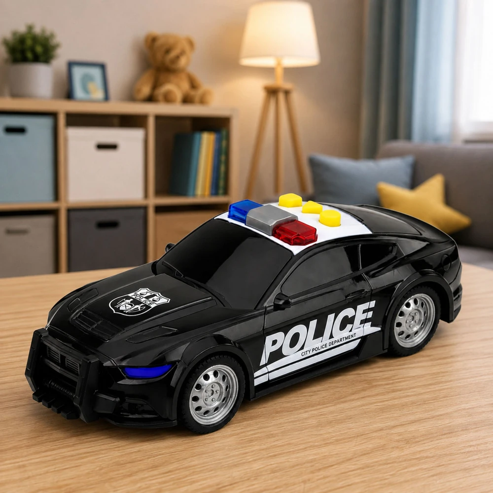 Lean Toys Policijos automobilis su šviesos ir garso efektais, juodas, 16,5 × 7 × 5 cm