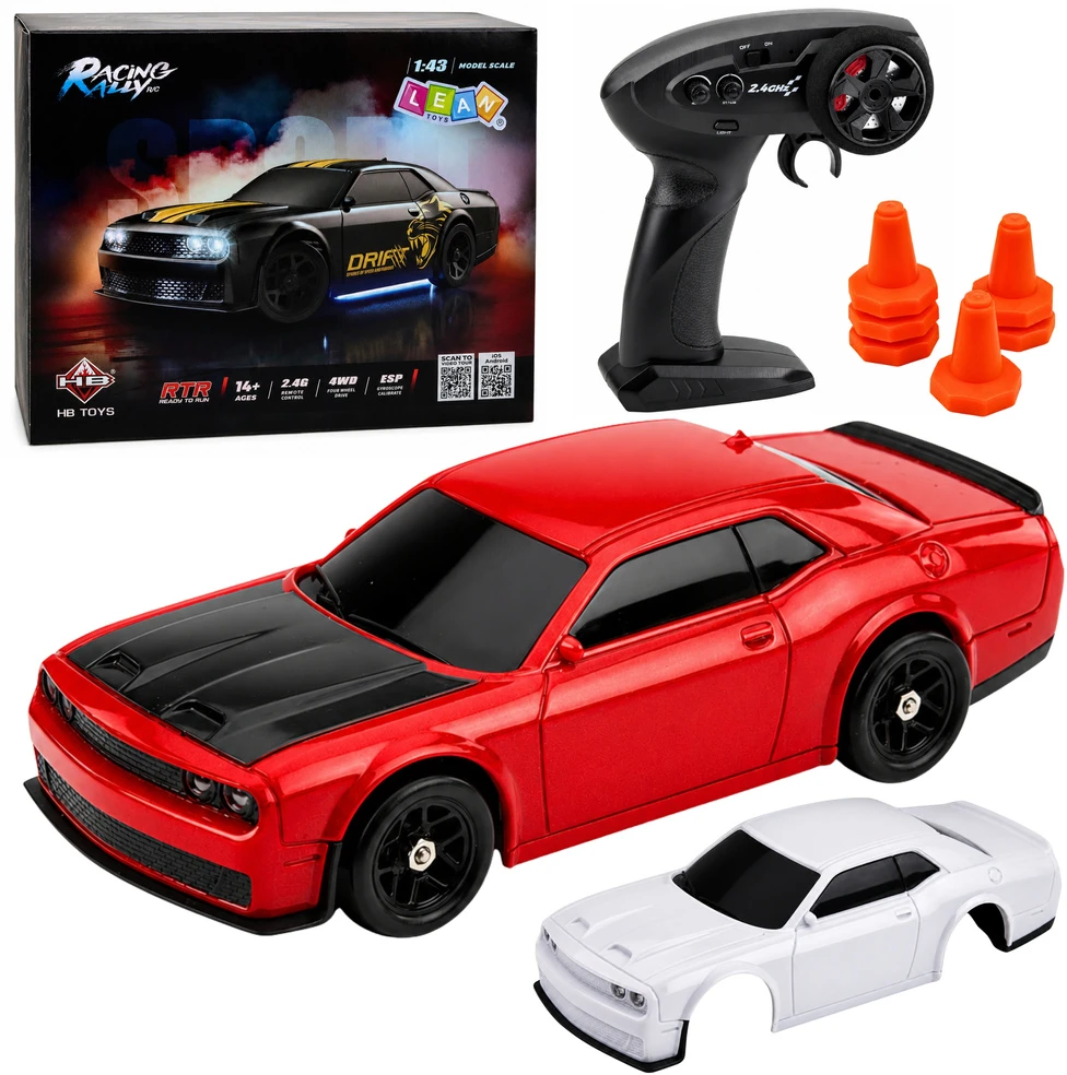 Lean Toys RC driftinis automobilis 4WD, 1:43, raudonas, 12 × 5 × 3,5 cm