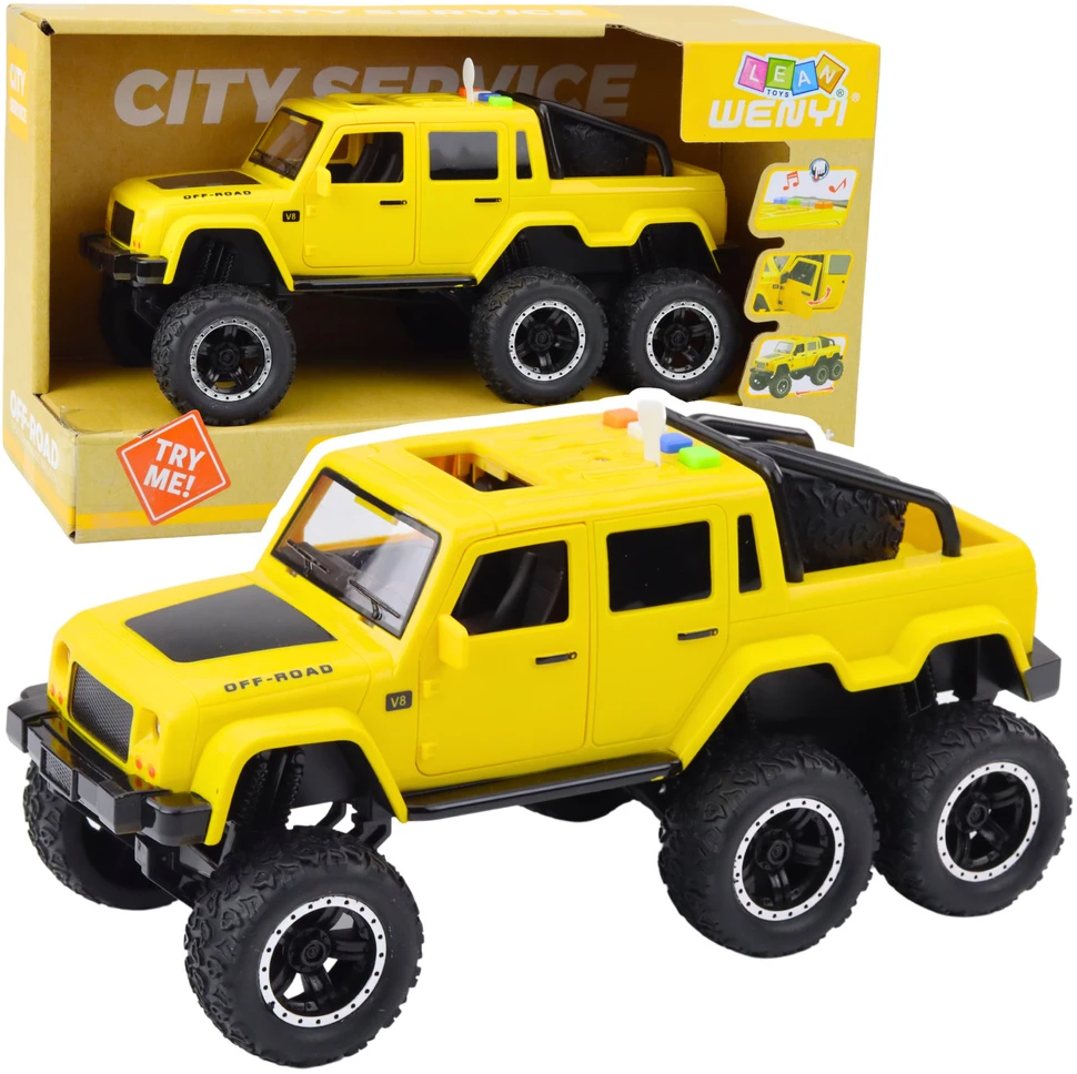 Lean Toys Geltonas 6x6 visureigis su garso ir šviesos efektais