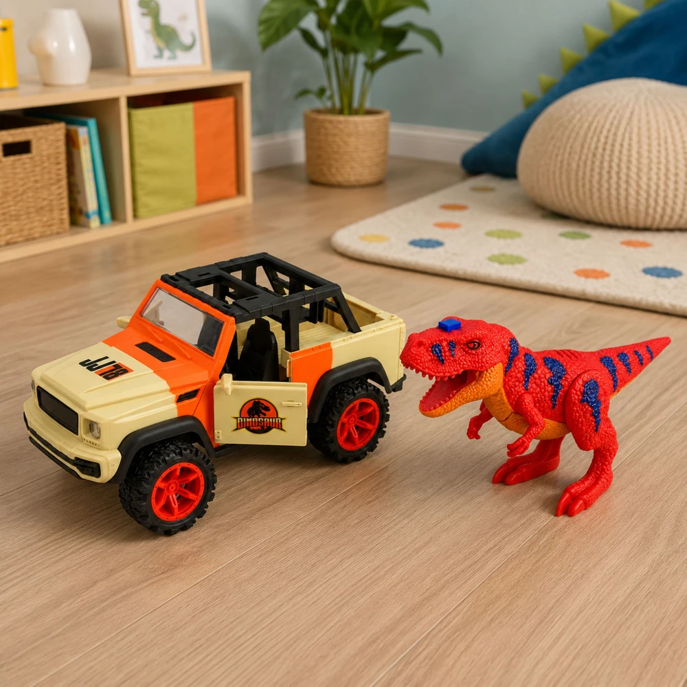 Samochód Visureigis ir T‑Rex dinozauras 20.5 x 10.5 x 10.5 cm