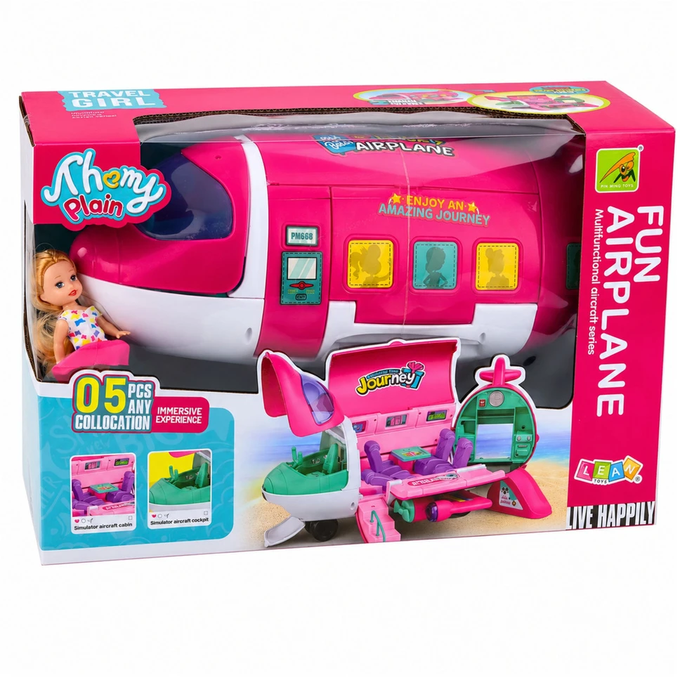 Lean Toys Sulankstomas keleivinis lėktuvas rožinis