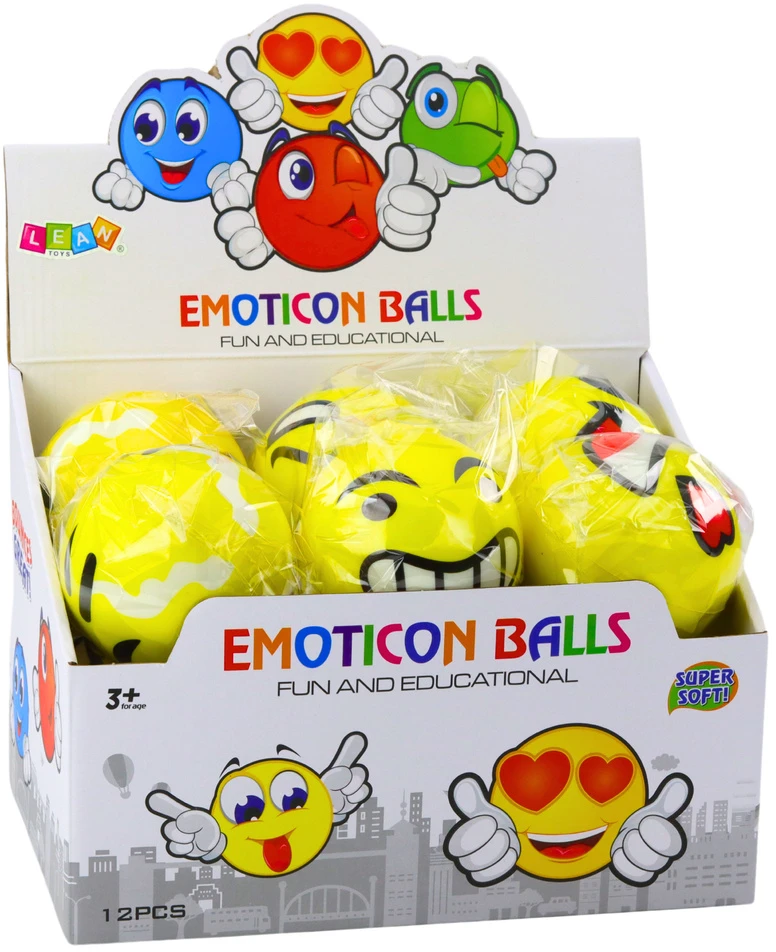 Lean Toys Linksmas geltonas kamuoliukas su emocijomis, 10 cm