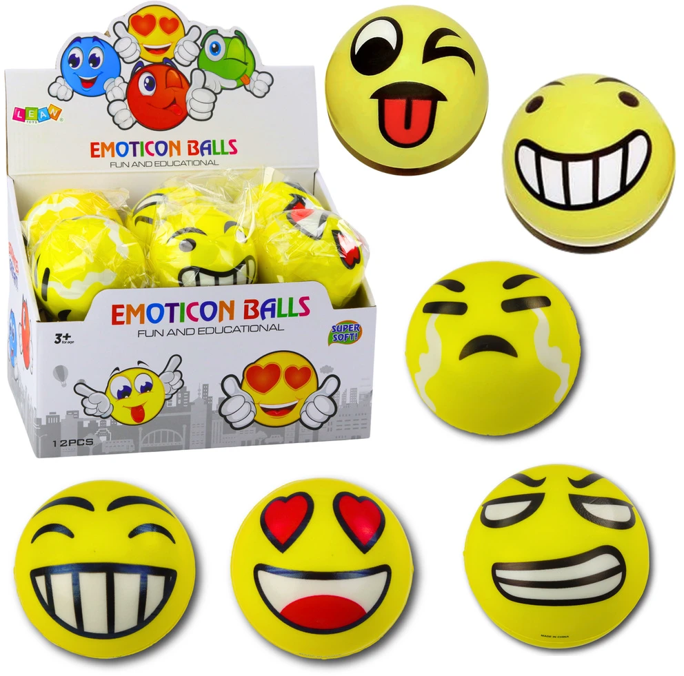 Lean Toys Linksmas geltonas kamuoliukas su emocijomis, 10 cm