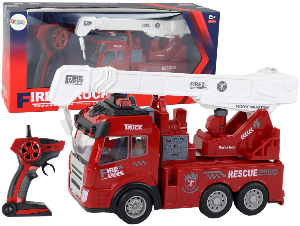 Radijo bangomis valdoma gaisrinė su kranu Lean Toys