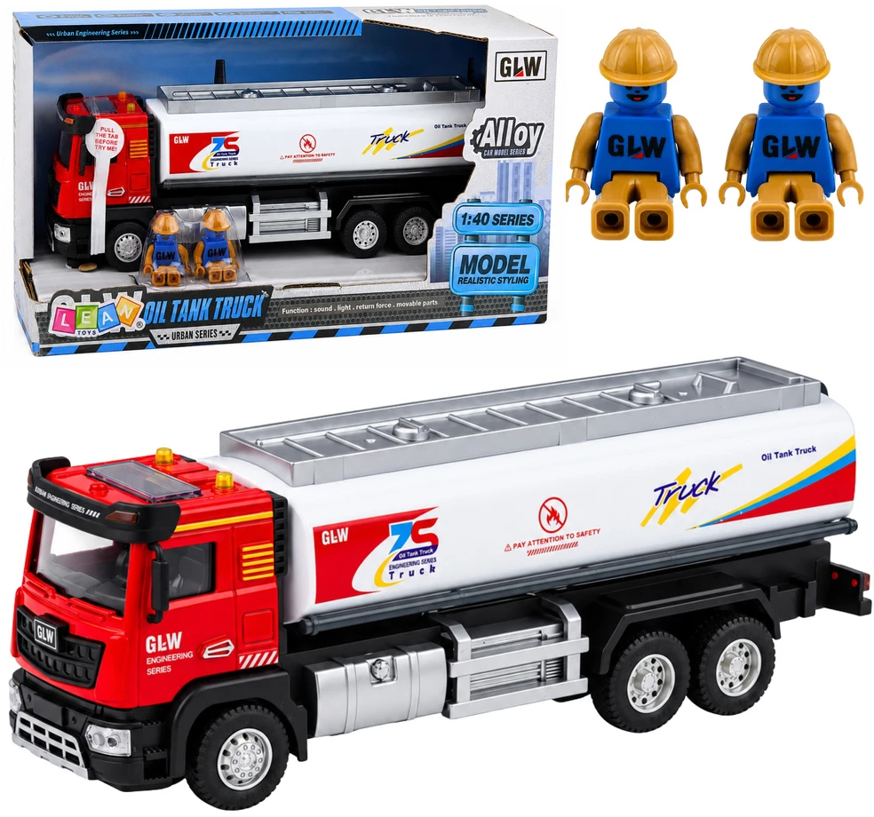 Lean Toys Žaislinis autocisternos modelis su šviesomis ir garsais, raudonas ir baltas, 25,5 × 8,5 × 7 cm