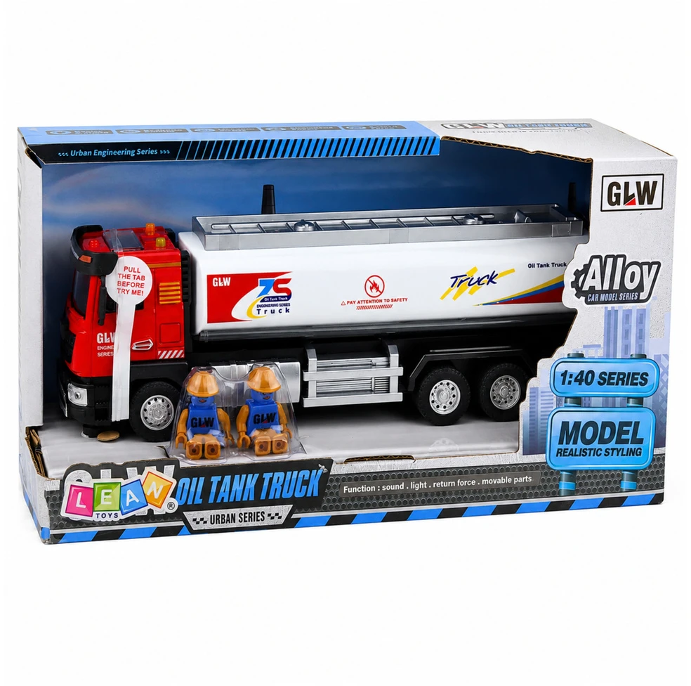 Lean Toys Žaislinis autocisternos modelis su šviesomis ir garsais, raudonas ir baltas, 25,5 × 8,5 × 7 cm