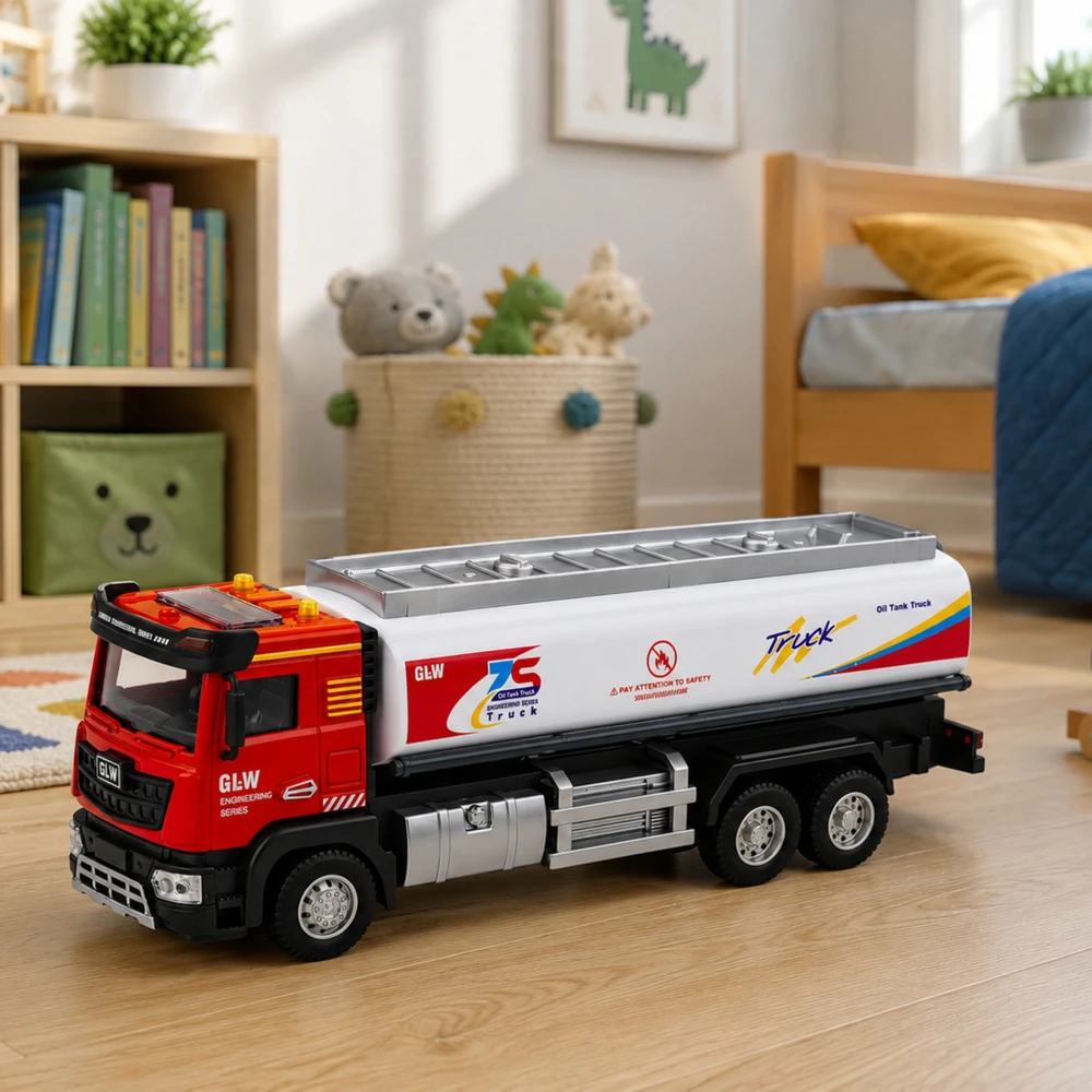 Lean Toys Žaislinis autocisternos modelis su šviesomis ir garsais, raudonas ir baltas, 25,5 × 8,5 × 7 cm