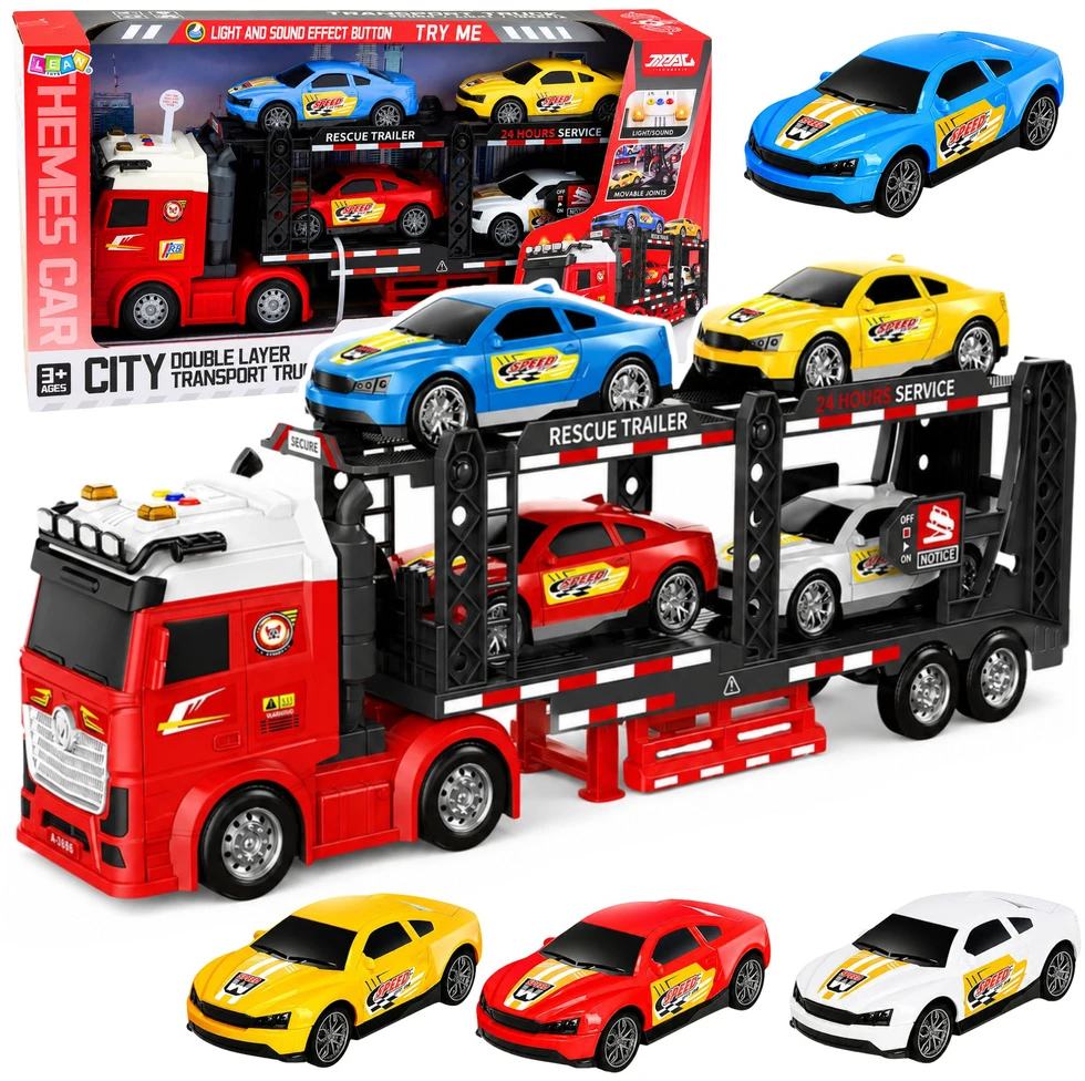 Lean Toys Transporteris su 4 automobiliais